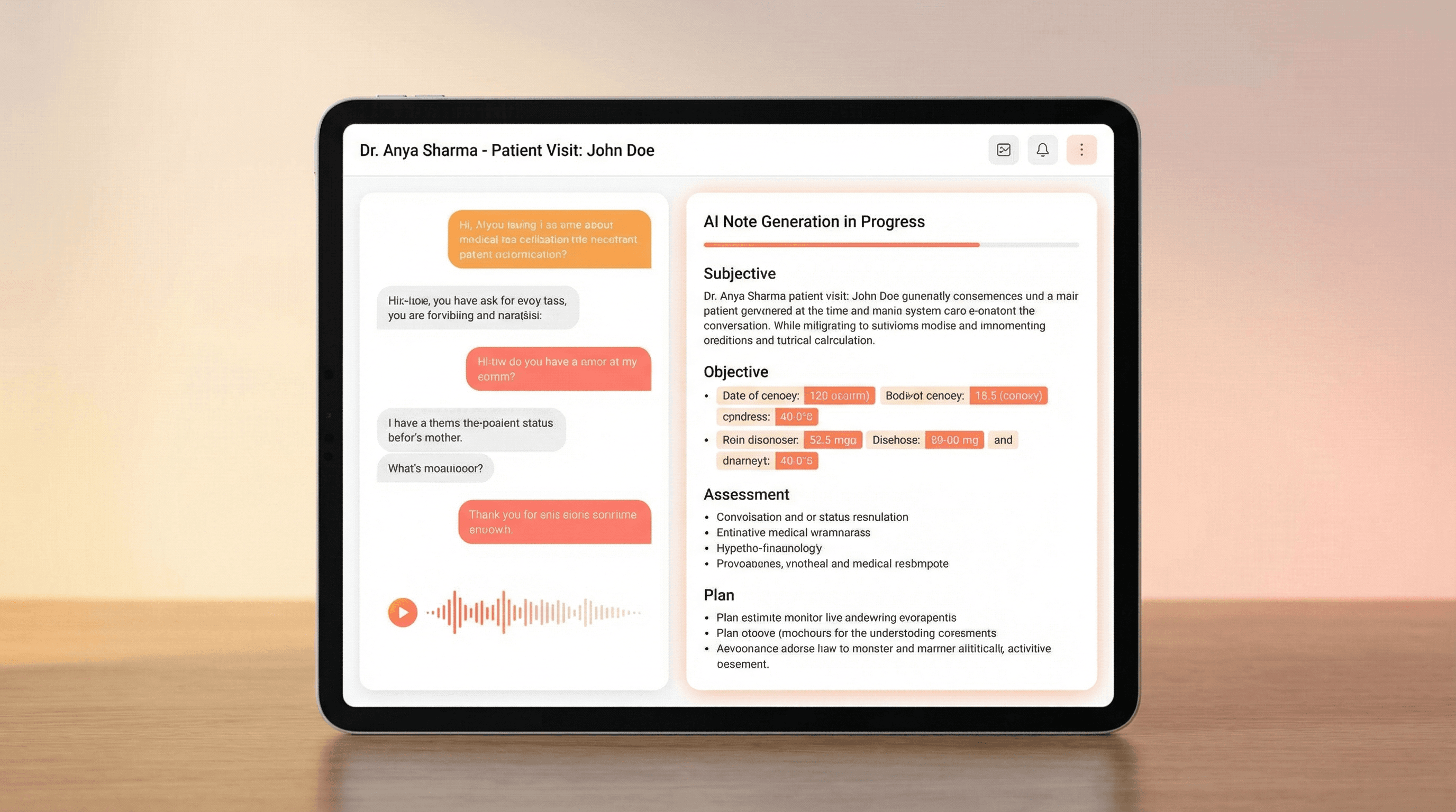 SERA AI iPad interface showing SOAP notes and documentation with Nuxera branding